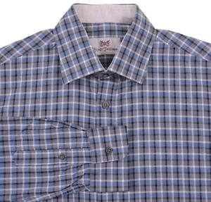 RECENT Hickey Freeman Blue & Gray Plaid Check Button Up Cotton Casual Shirt S - Picture 1 of 9