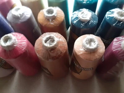 100 Cones Random Colours Bulk 80s Polyester Overlocking Woolley Thread 5000m - Image 1 of 4