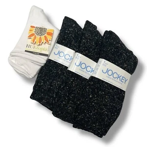 Jockey Cable Rib Boot Sock 3 Pair With A Hue Roll Top Shortie White Sock - Picture 1 of 3