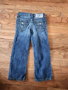 True Religion Boys Olive Stitch Straight Leg Jeans, Size 4 - Picture 1 of 4
