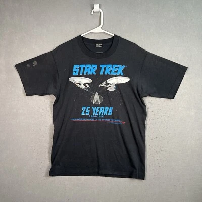 Vintage 90s Star Trek 25 Years Starship Enterprise T Shirt Adult Large Black Men - Image 1 of 4