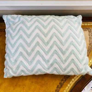 Chevron Zig Zap Textured Cotton Aqua Soft Blue Rectangular Washable Throw Pillow - Picture 1 of 6