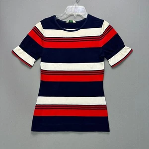 Vtg 70s Sears JR Bazaar Womens T Shirt All Over Striped Nautical Small Ruffle - Picture 1 of 10