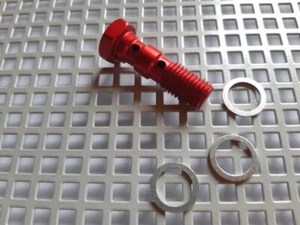 Hohlschraube, doppelt, Stahlflex, M10x1,25 Honda,Kawasaki,Yamaha, Alu Rot - Bild 1 von 1