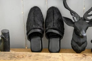 Zapatillas de cuero de piel negra para hombre, zapatos de casa Nutria, hechas a mano LITVIN - Imagen 1 de 10