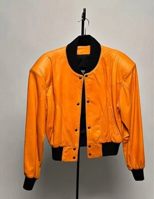 Винтажный 80-х Bomber куртка ярко оранжевый с наплечниками размер M так мягкий - Изображение 1 из 4