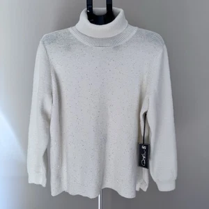 NEU DG2 Diane Gilman Damen 1X Rollkragen Pullover Elfenbein Gold Pailletten Urlaub - Bild 1 von 6