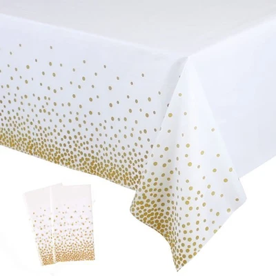 2 Pack White and Gold Tablecloth Disposable Gold Tables Tablecloths for Recta... - Image 1 of 4