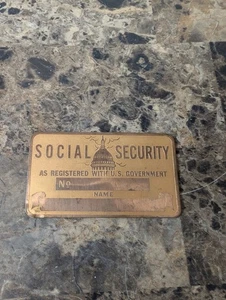Vintage Antique Metal U.S. Government Social Security ID Card Brass Collectible - Picture 1 of 13