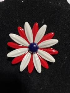 VINTAGE MCM EMAILLE METALL ROT WEISS & BLAU BLUME ANSTECKNADEL BROSCHE PATRIOTISCH - Bild 1 von 4