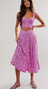 NUEVO FREE PEOPLE ORQUÍDEA OVERDYE IRIS CORSÉ TOP FALDA MIDI CONJUNTO FLORAL TALLA M - Imagen 1 de 7