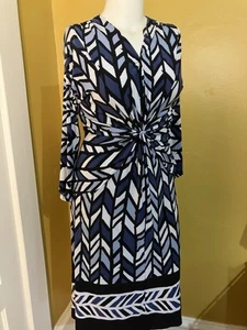 LEMMIE For NINA LEONARD Black Blue Dress Stretchy V-neck Long Sleeves Large - Picture 1 of 4