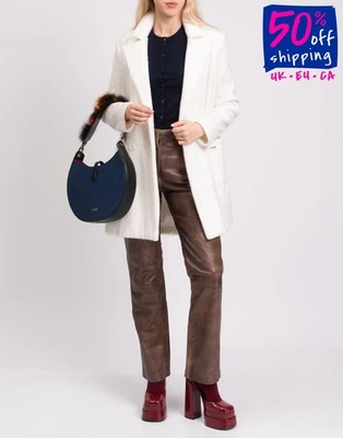 RRP €232 GAUDI JEANS Faux Fur Coat Size S Ivory Double Breasted Made in Italy - Image 1 of 4