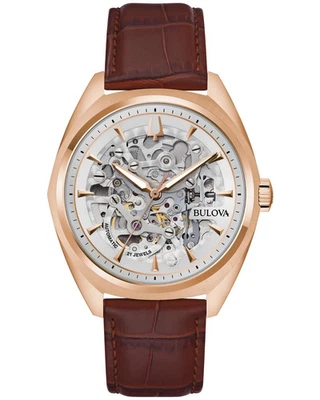 Bulova Men's Classic Automatic Full Skeleton Brown Leather Watch 41 MM 97A175 - Image 1 of 4