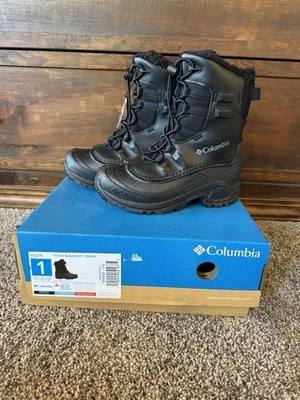 Columbia Youth Size 1 Snow Boot Black Waterproof Omni Heat Insulated Winter Kids - Image 1 of 4