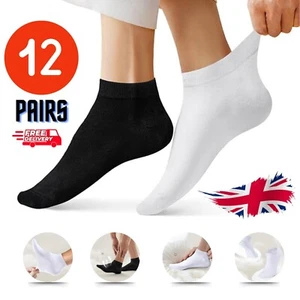 HOMBRE MUJER ENTRENADOR 12 PARES GIMNASIO DEPORTES CALCETINES TOBILLO CORRER CALCETINES NEGRO/BLANCO 611 - Imagen 1 de 7