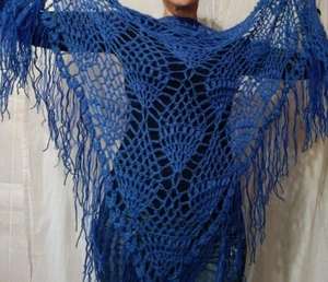 Hand Crocheted Blue Pineapple Evening Shawl Wrap - Picture 1 of 4