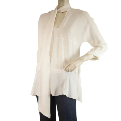 Blusa Larga Dondup Off White Crudo 100% Seda Top con Bufanda Talla 42 Foto 1 de 4