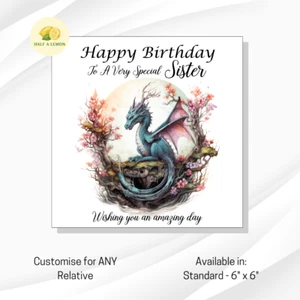 Tarjeta de cumpleaños de hermana, dragón gótico para CUALQUIER relación, hija, sobrina, mamá, - Imagen 1 de 9