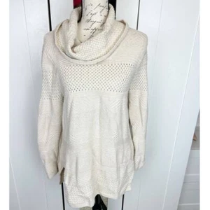 Anthropologie Eight Eight Eight Cream Cotton Cowl Neck Tunic Sweater Size Large - Picture 1 of 7