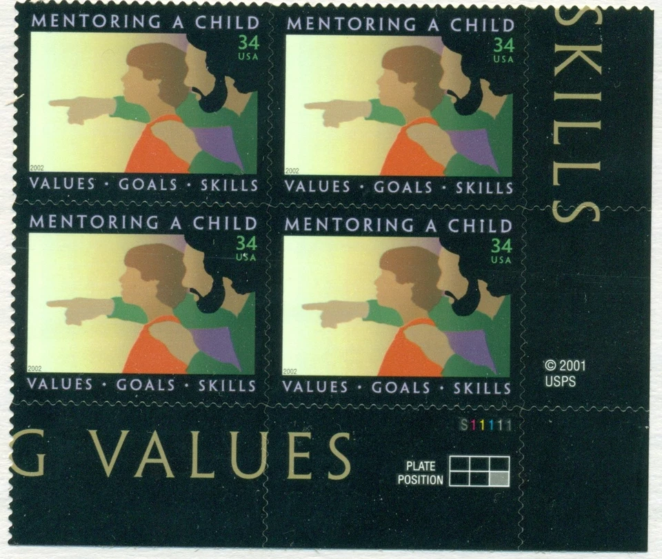 SCOTT # 3556 MENTORING A CHILD PLATE BLOCK, MINT, OG, NH, GREAT PRICE! - Image 1 of 1