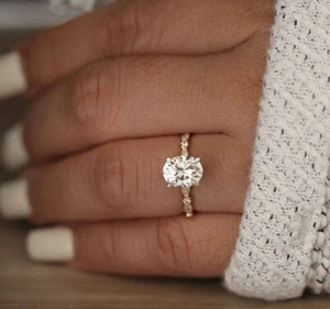 1.25 CT Oval Cut Moissanite 14 Carat Solid Rose Gold Art Deco Engagement Ring - Picture 1 of 5