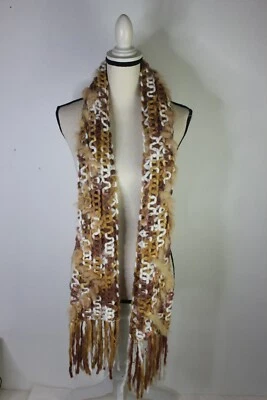 Pelle Nova Di Riviera 毛皮条纹针织围巾棕色均码 — 第 1/4 张图片