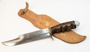 Rare VTG ROMO Italy Buffalo Skinner Large Bowie Hunting Fighting Knife & Sheath - Picture 1 of 17