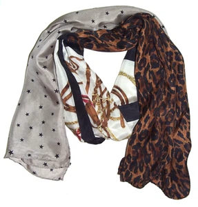 🐆 CODELLO Silk Scarf - 64" EQUESTRIAN Chains STARS Leopard Patchwork Italy - Picture 1 of 6