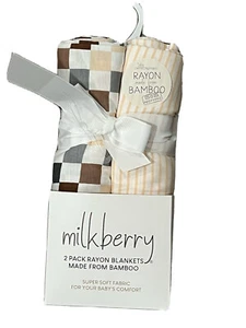 Milkberry Swaddling Baby Blankets Rayon Bamboo Checkered And Stripes Boys New - Picture 1 of 4