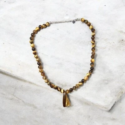 Tiger's eye Stone Necklace  Handmade 8mm Beads Gemstone Semi Precious Natural  - Image 1 of 4