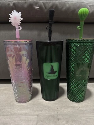 Starbucks Wicked Glinda Elphaba Emerald City Tumbler w/ Topper Set Of Three - Image 1 of 4