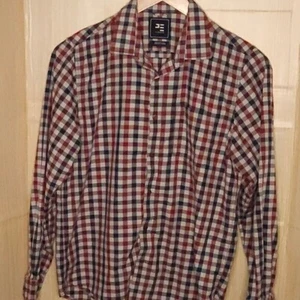 Peter England Red Grey Blue Check Slim Fit Button Down Large - Picture 1 of 6