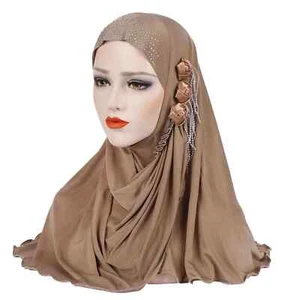 One Piece Amira Hijab Muslim Head Wrap Women Shawls Islamic Scarf Pull On Ready - Picture 1 of 26