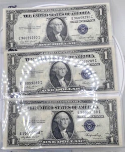 1935E $1 UNCIRCULATED BLUE SEAL SILVER CERTIFICATES 🔥3 Consecutive Serials🔥 - Picture 1 of 2