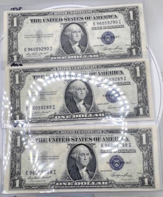 1935E $1 UNCIRCULATED BLUE SEAL SILVER CERTIFICATES 🔥3 Consecutive Serials🔥 - Image 1 of 2
