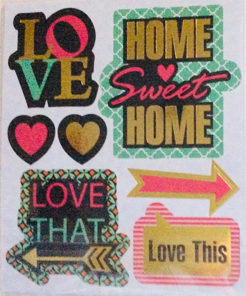 Gold Foiled Love Wedding Phrase Home Sweet Home Scrapbook Stickers - Imagem 1 de 1