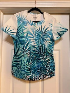 Landau blue/green/black tropical scrub top, Small, pre-owned/ excellent - Picture 1 of 4