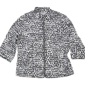 Chaqueta cortavientos ZENERGY by CHICO’S talla 2 con cremallera estampado de leopardo guepardo lluvia - Imagen 1 de 8