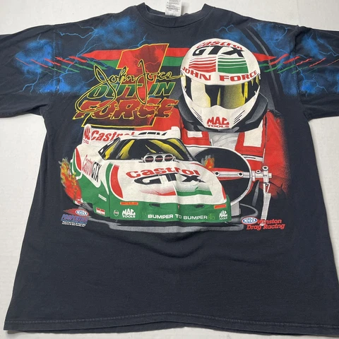 vintage 90s NHRA John Force WINSTON DRAG RACING ALL OVER PRINT T-Shirt XXL AOP Cover