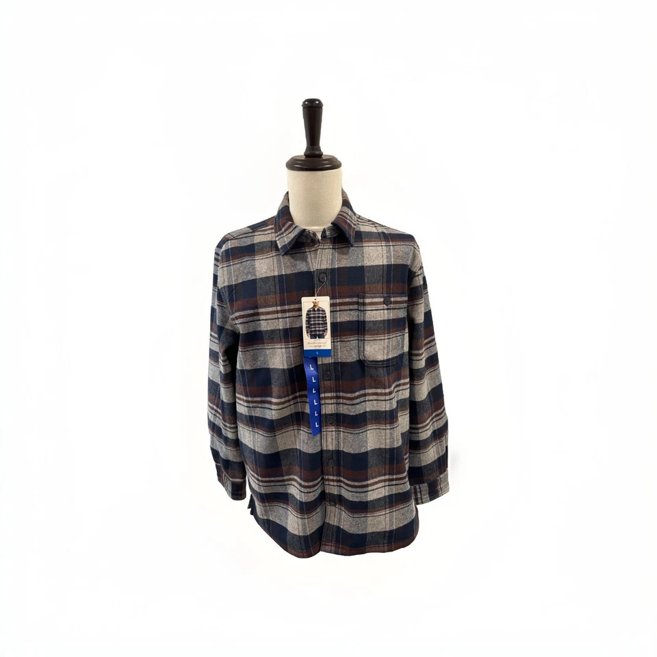 Weatherproof Vintage Cotton Brushed Flannel Button Down Plaid Shirt Blue Large