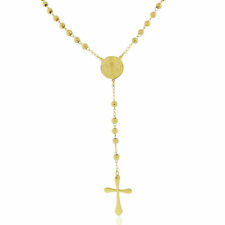 Stainless Steel Gold-Tone St. Benedict Religious Cross Rosary Beads Necklace