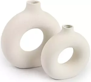 Ceramic Vases Set of 2,Modern Vases for Home Decor, White Boho Style for Living - Picture 1 of 12