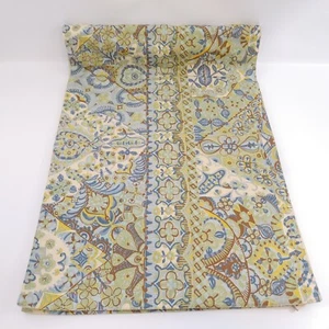 POTTERY BARN Tischläufer gedeckte Farben Blumen creme grün Baumwolle 108" lang - Bild 1 von 6