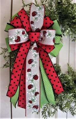 CINTA CON CABLE LADYBUG BOW DE 10" para linterna de buzón de corona de puerta #180 fl Foto 1 de 2