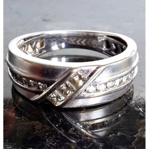 MEN'S WHITE GOLD AND DIAMOND WEDDING BAND RING SIZE 9.75 SKY - Picture 1 of 7