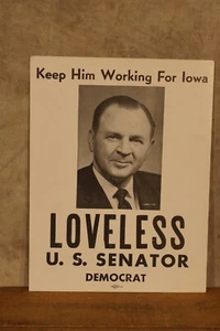 Vintage Herschel C. Loveless for Senate Campaign Poster Iowa Rare - Picture 1 of 7
