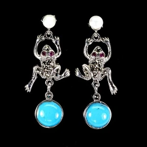 Mother Day 925 Silver Earrings Round Turquoise Stabilized Ruby Pearl Gemstone Je - Picture 1 of 13