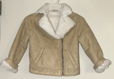 Gymboree Toddler Girls Sz 3-4 Beige Faux Suede Sherpa Zip Front Jacket 2 Pockets - Image 1 of 3