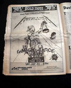 METALLICA Heavy Metal Band "...And Justice for All" 1989 Concert Advertisement - Picture 1 of 10